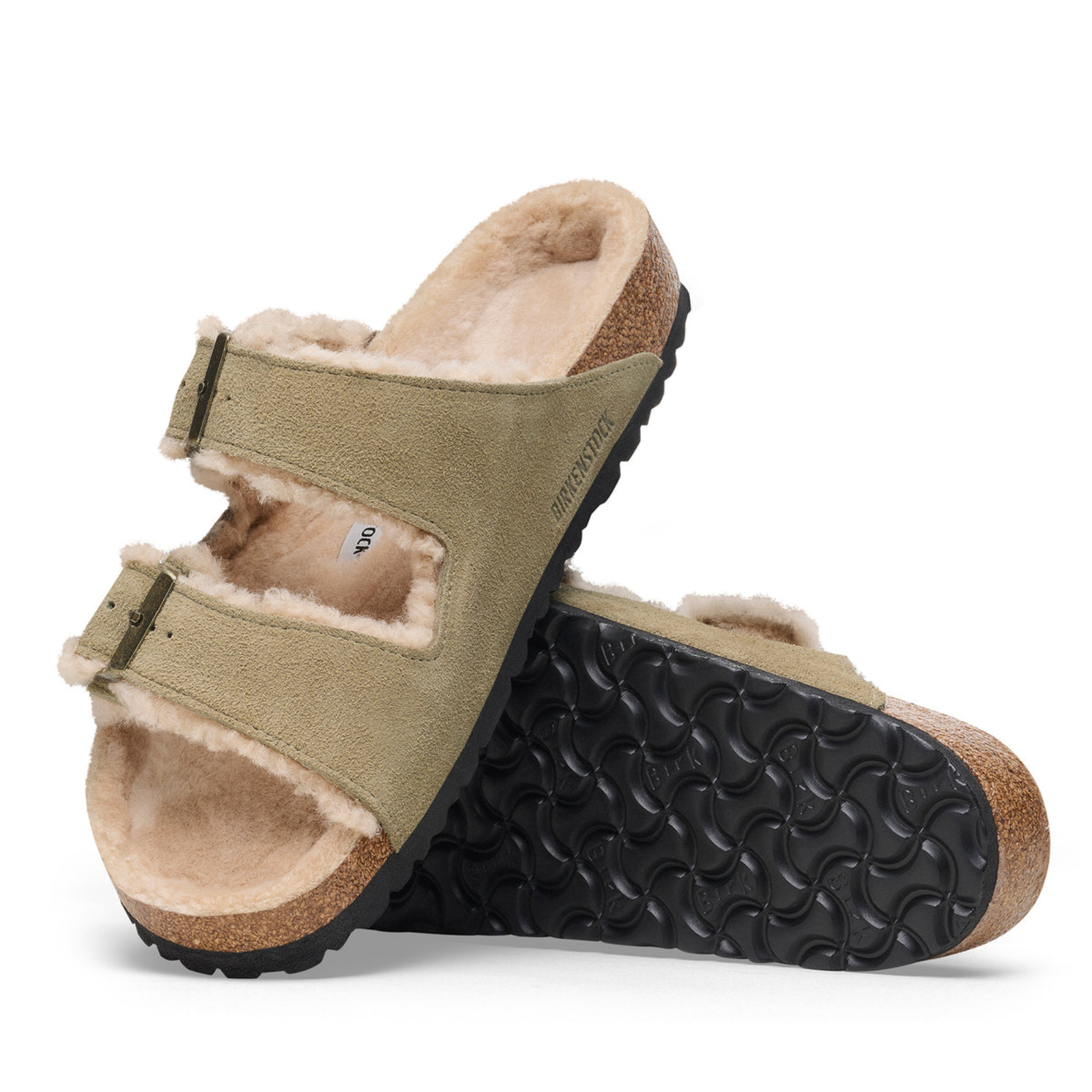 Birkenstock Arizona Suede and Shearling Buckled Sandal