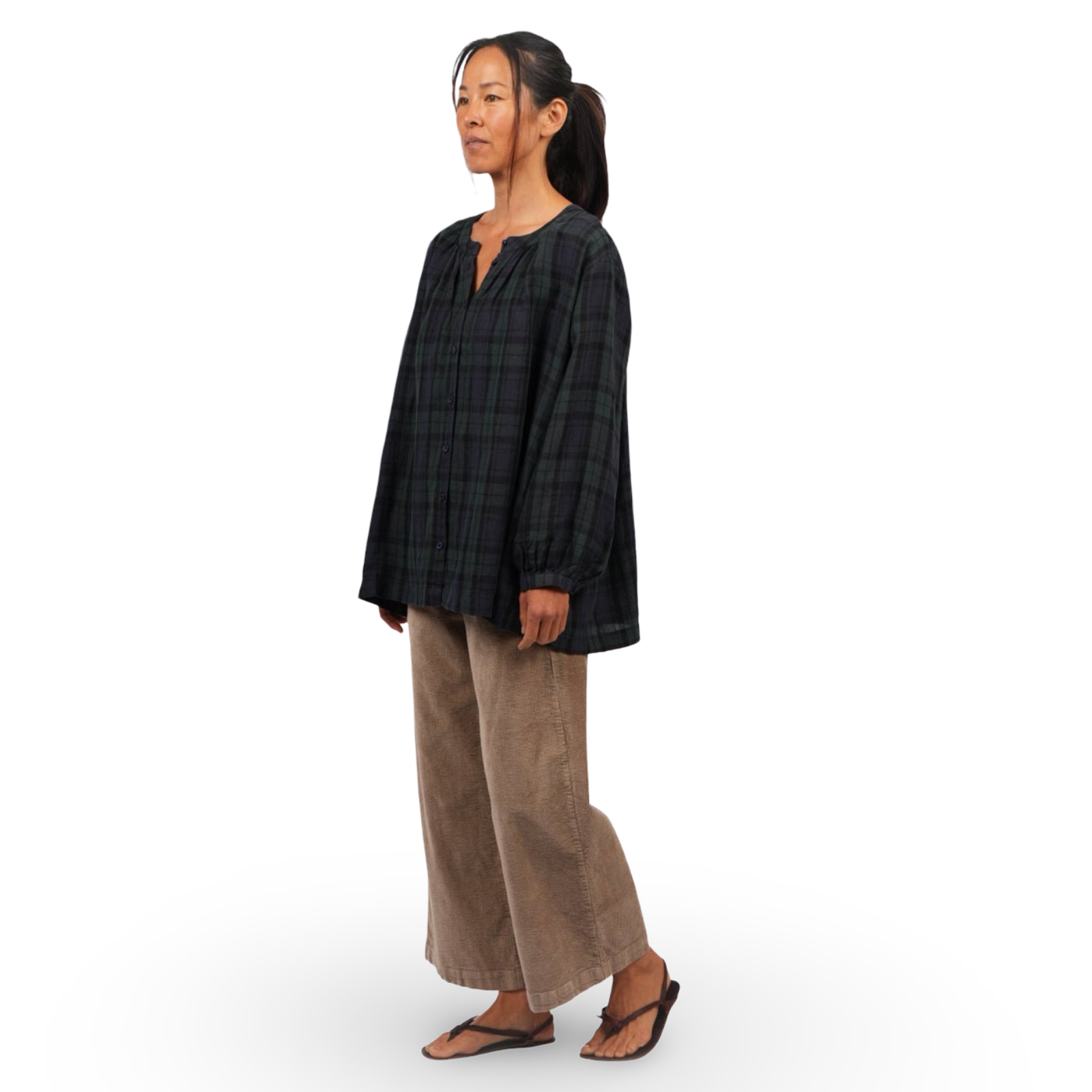 Montaigne Carmen Button Through Long Sleeve Tartan Top