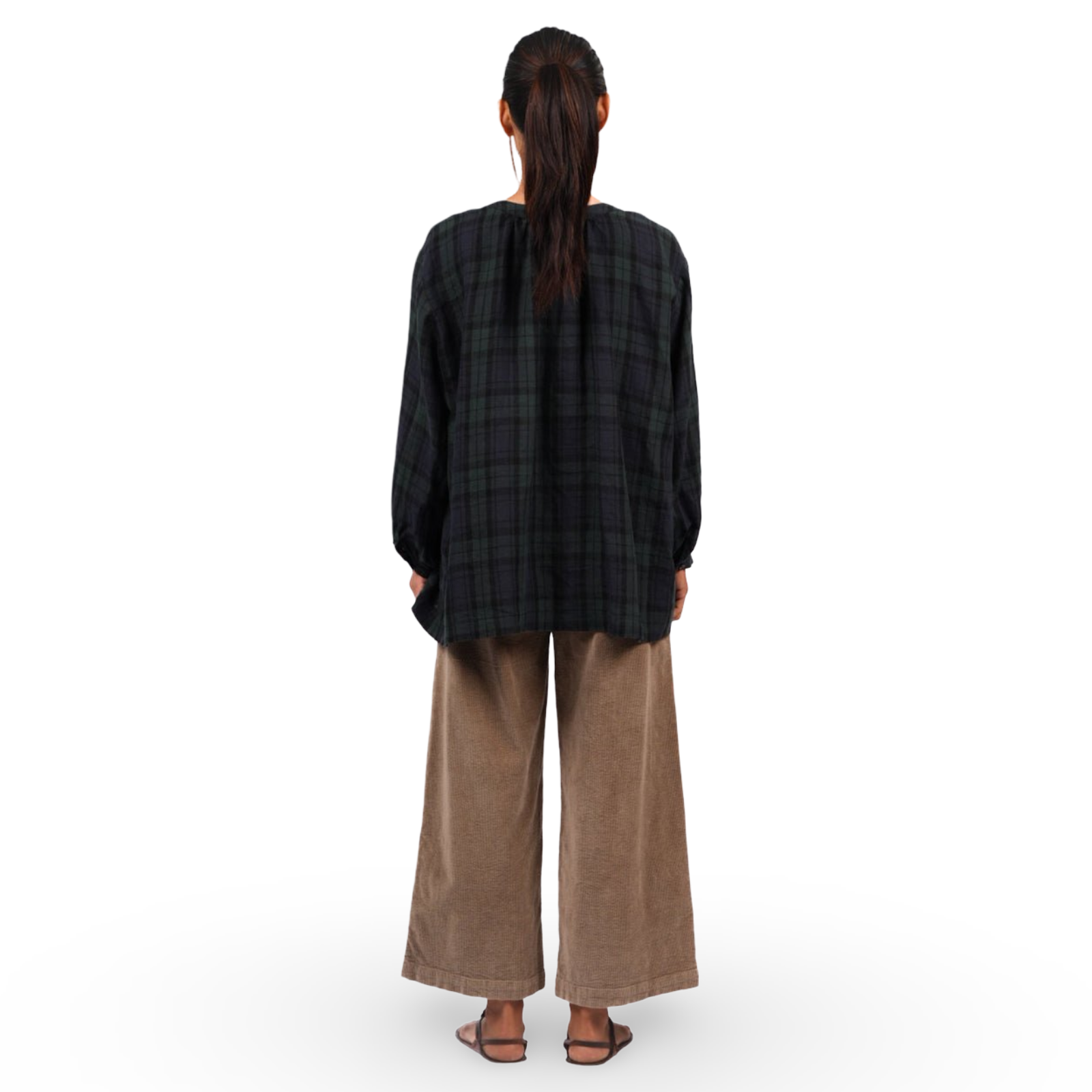 Montaigne Carmen Button Through Long Sleeve Tartan Top