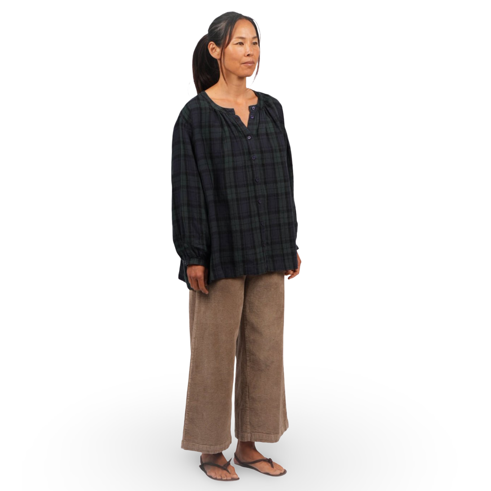 Montaigne Carmen Button Through Long Sleeve Tartan Top