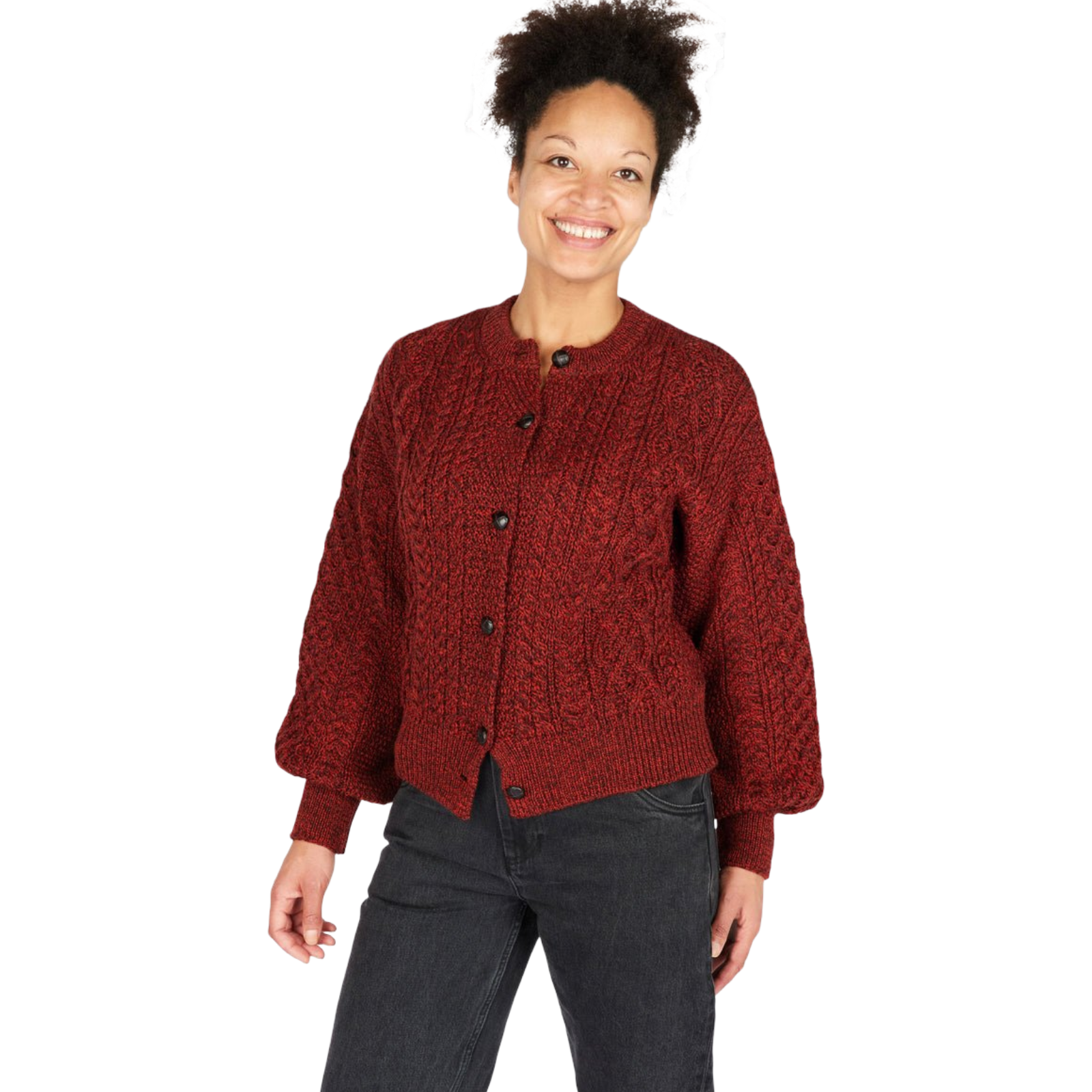 Aran Merino Sable Marl Clover Cropped Cardigan