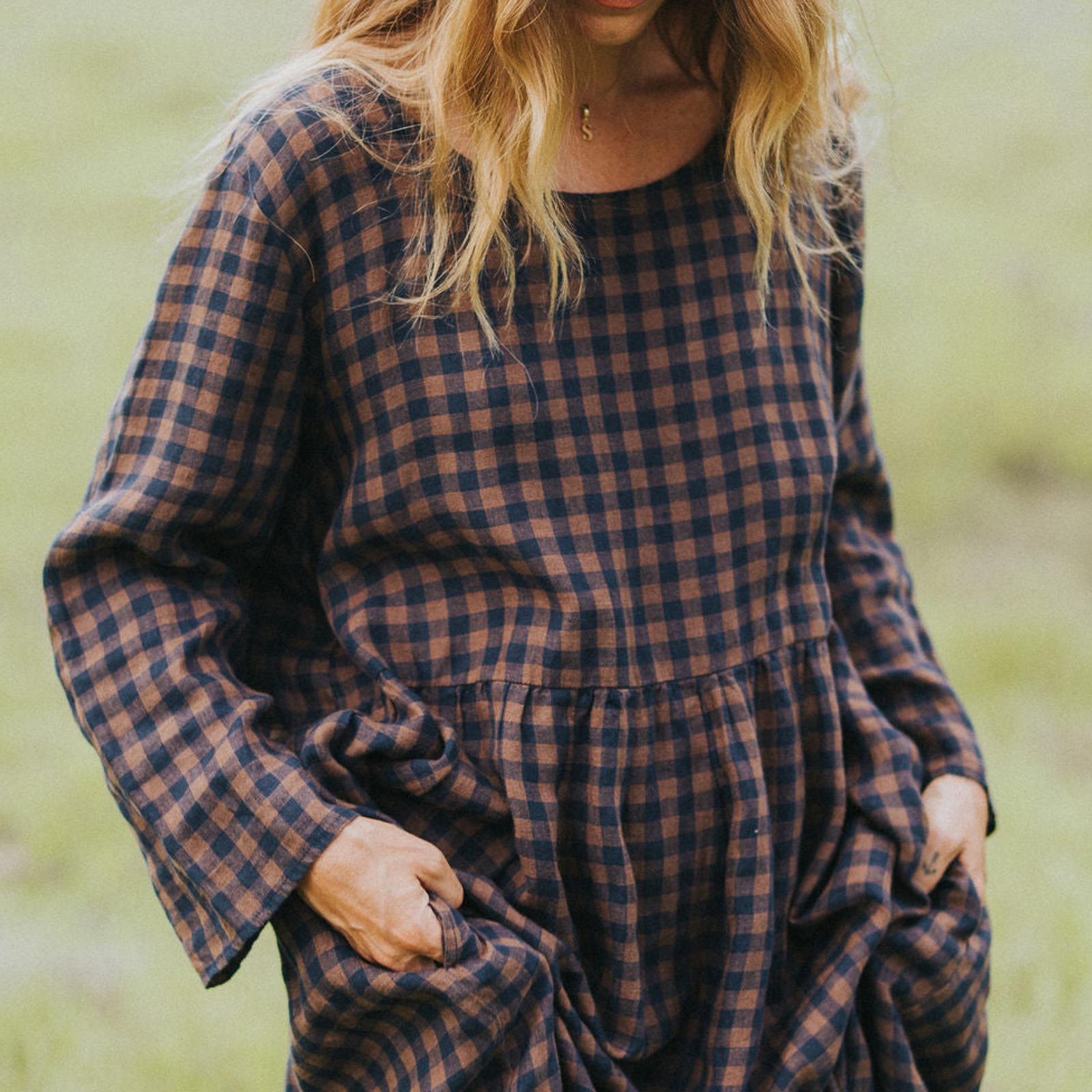 Montaigne Journee Check Linen Dress