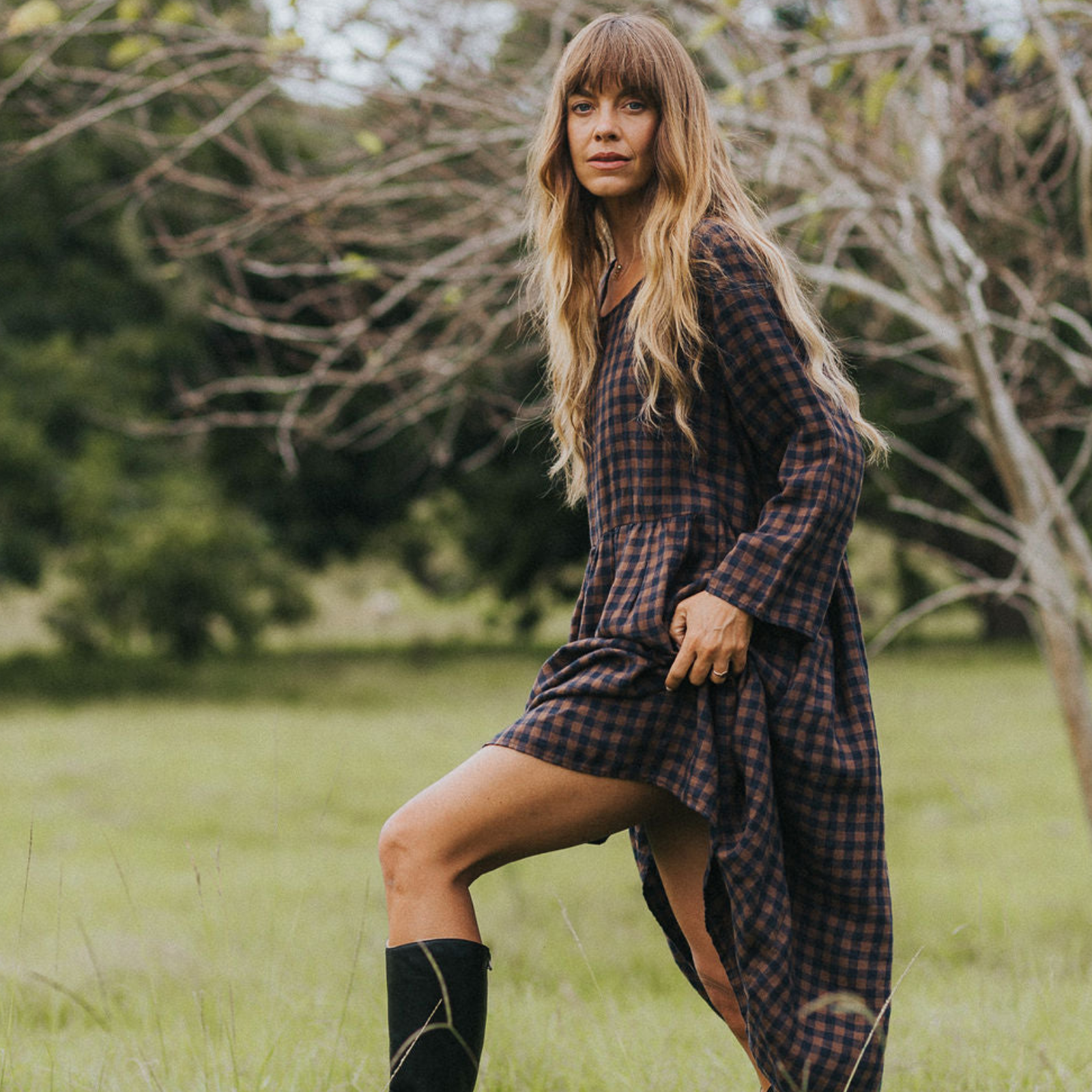 Montaigne Journee Check Linen Dress