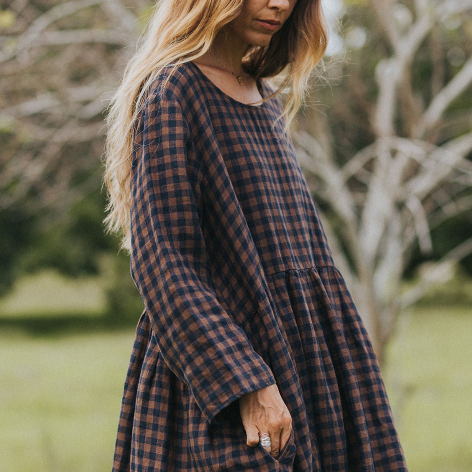 Montaigne Journee Check Linen Dress