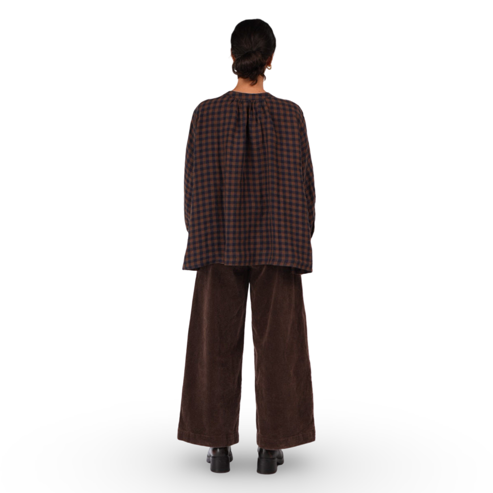 Montaigne Carmen Check Button Through Long Sleeve Linen Top