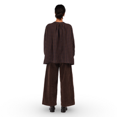 Montaigne Carmen Check Button Through Long Sleeve Linen Top