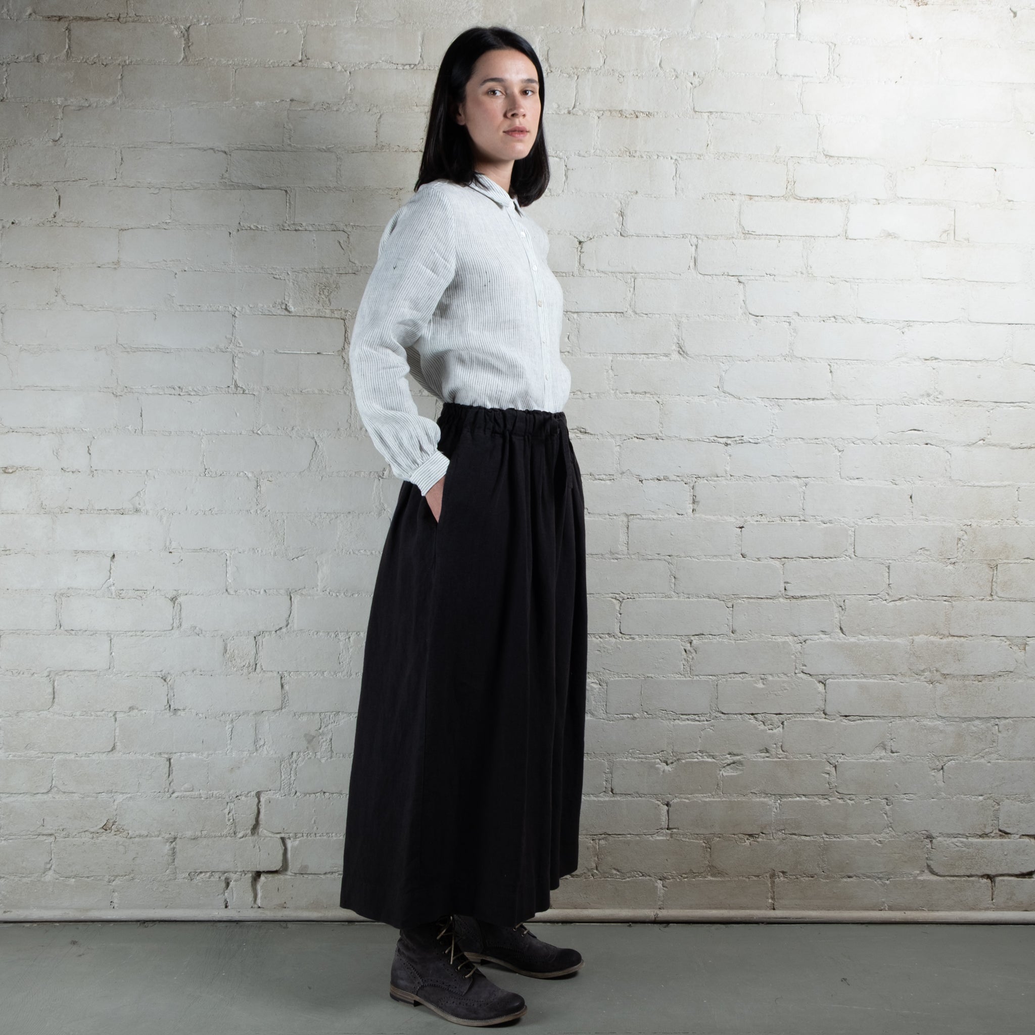 Violetta Par Manteau Noir Siena Black Linen Wide Leg Pants