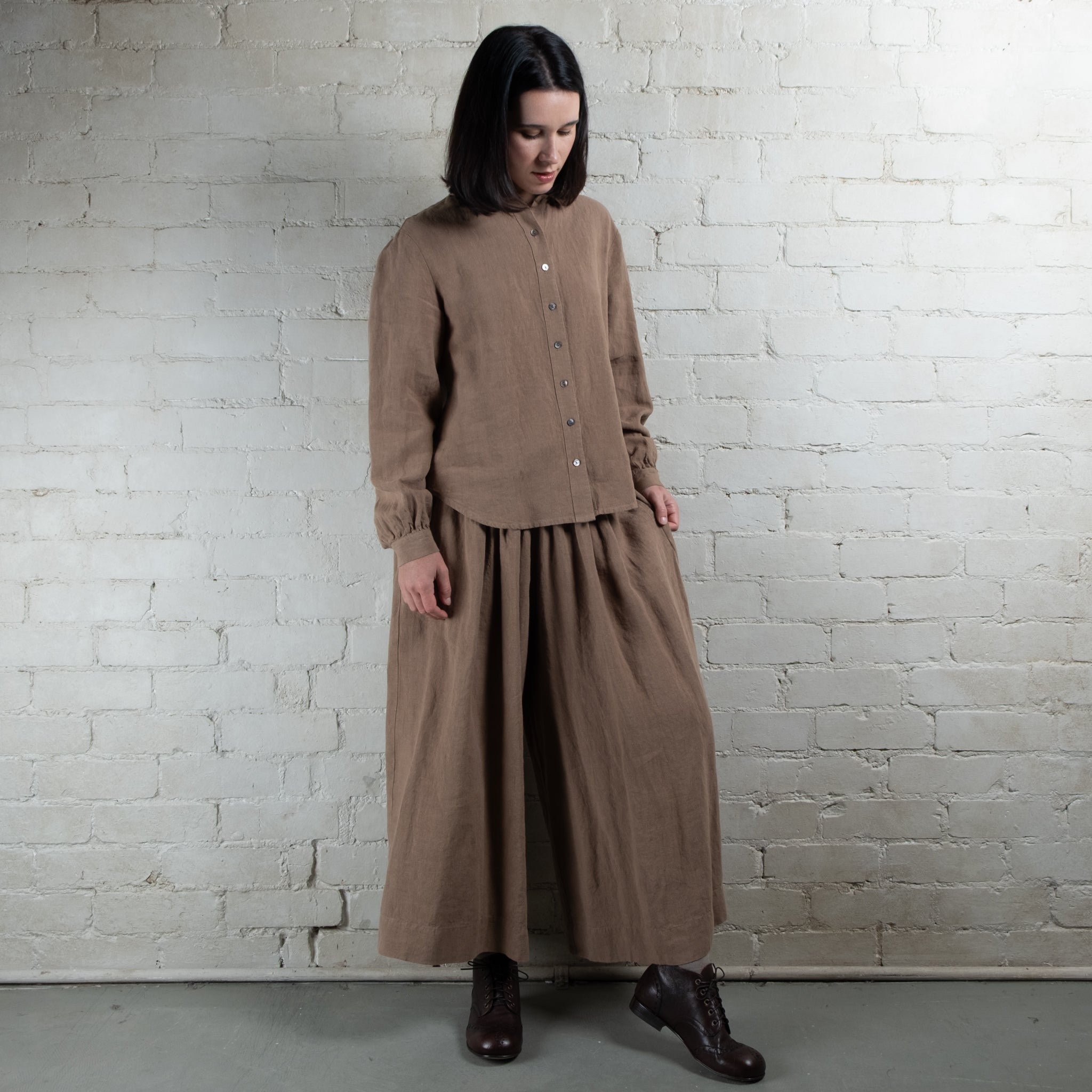 Violetta Par Manteau Noir Siena Tobacco Linen Wide Leg Pants