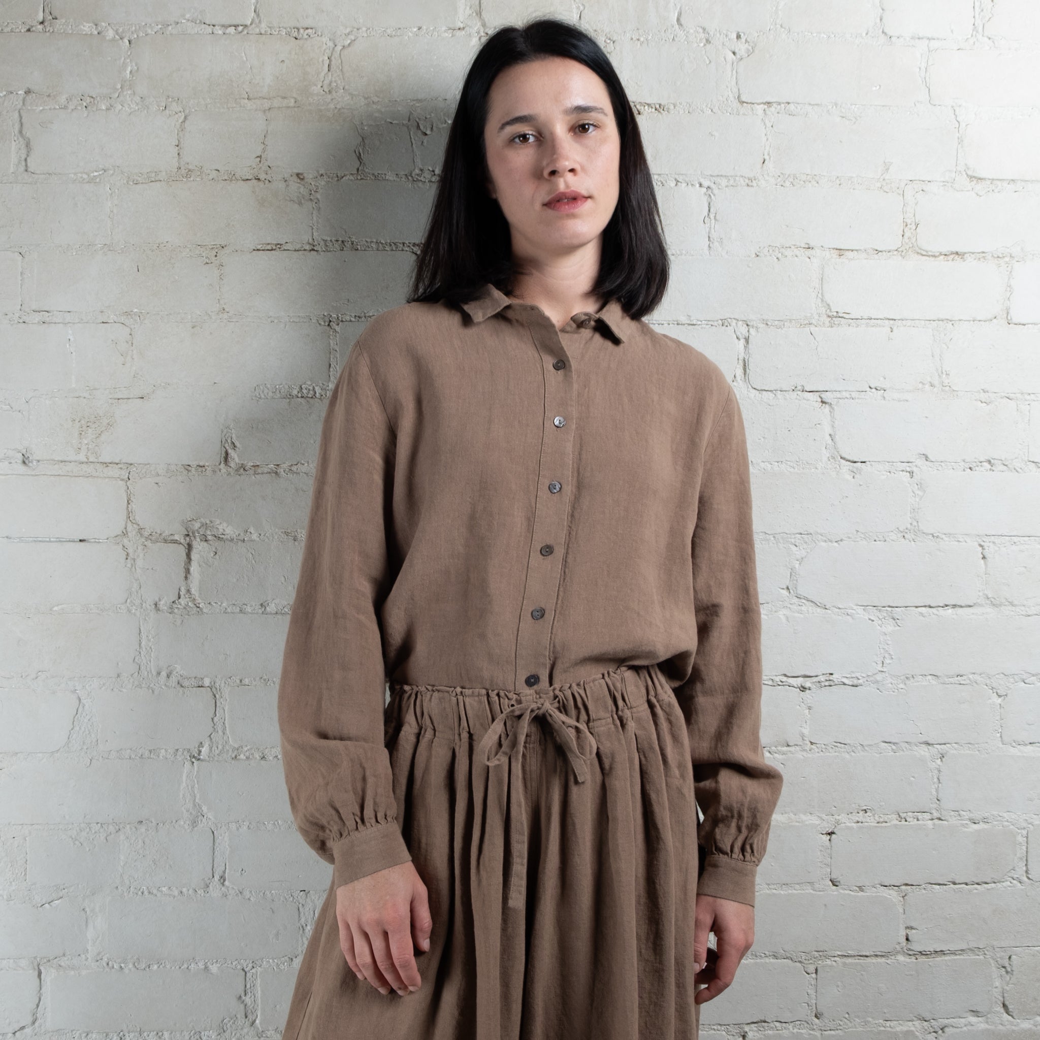 Violetta Par Manteau Noir Siena Tobacco Linen Wide Leg Pants