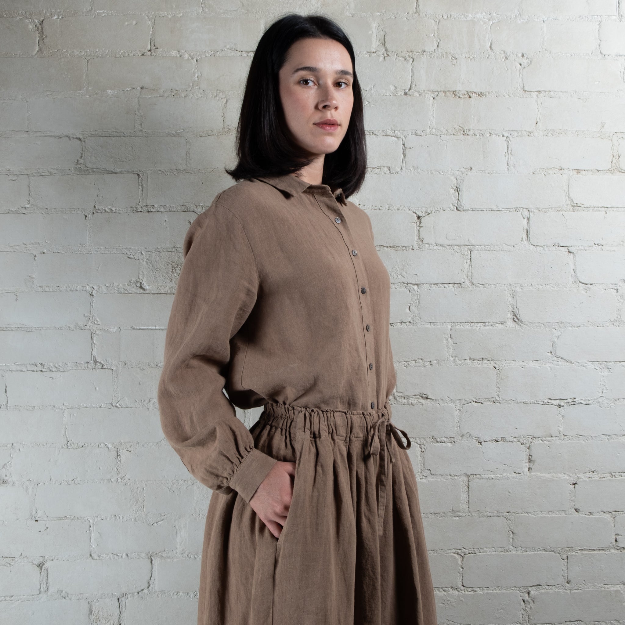 Violetta Par Manteau Noir Siena Tobacco Linen Wide Leg Pants