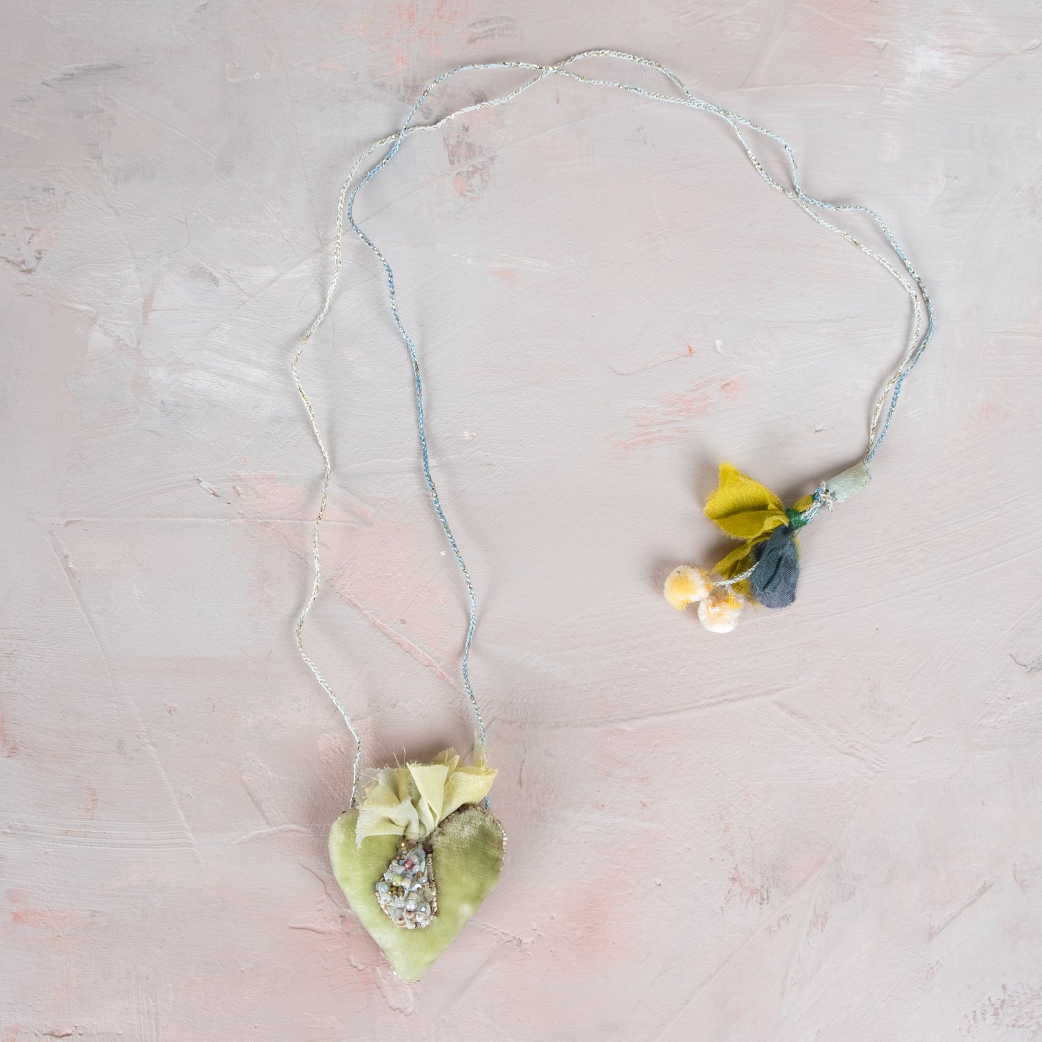 Antomoon Silk Velvet Hand Embroidered Heart Necklace