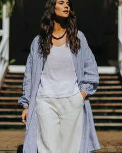 Montaigne Valentina Stripe Linen Shirt Dress