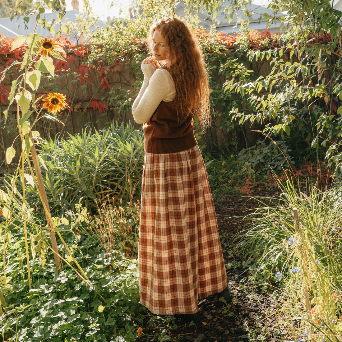 Montaigne French Linen Culottes in Clay Check