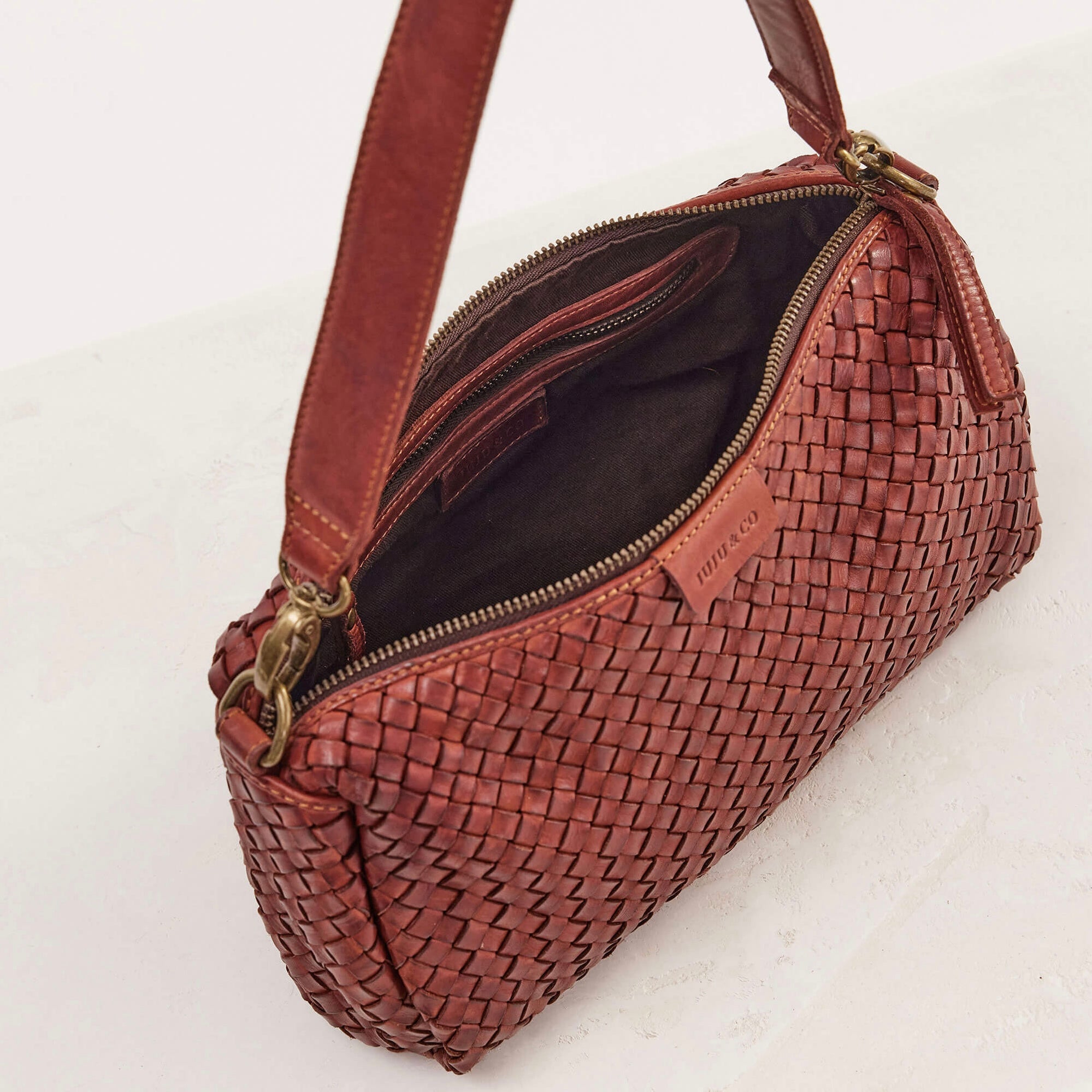 Juju & Co Basque Midi Amber Woven Leather Bag