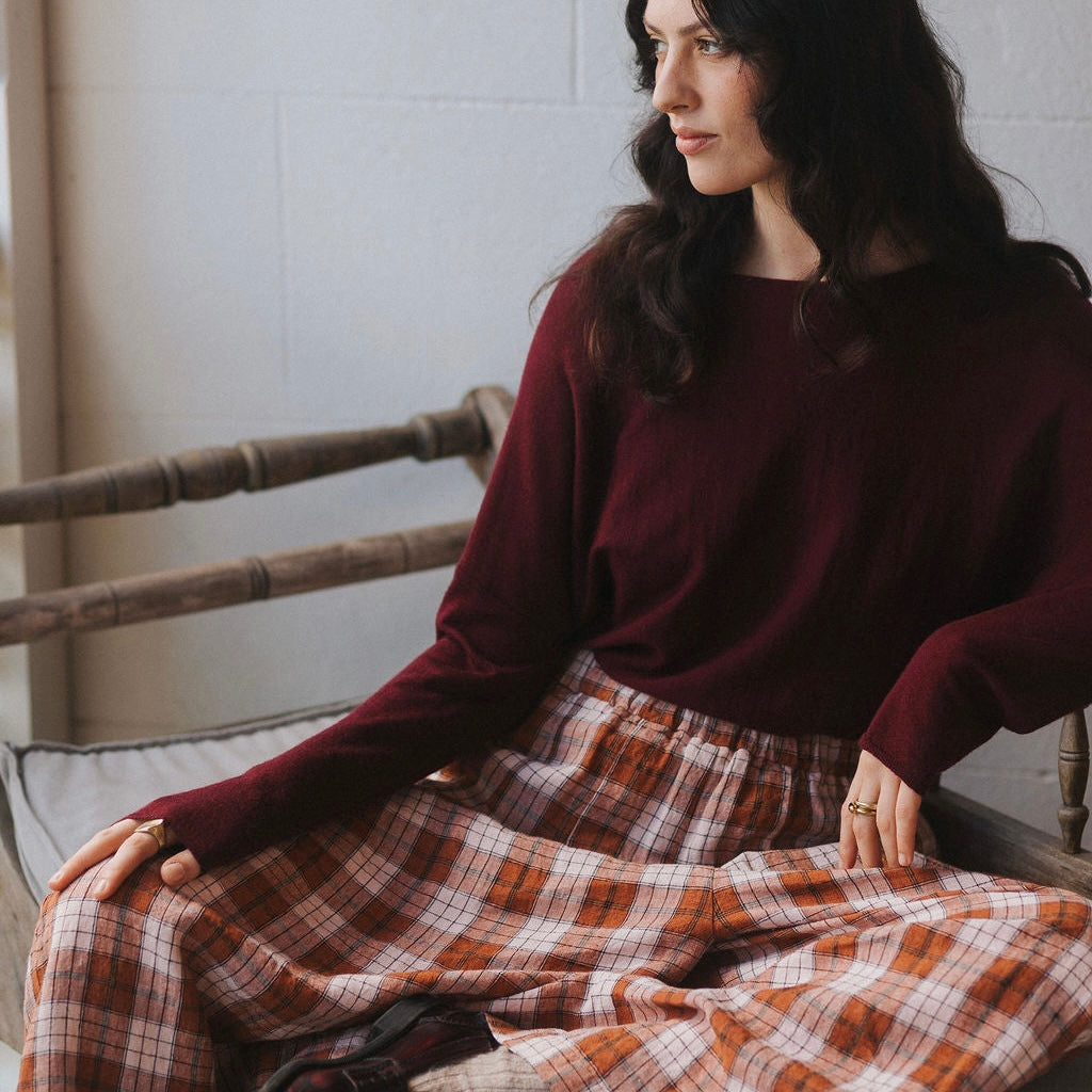 Montaigne French Linen Culottes in Clay Check