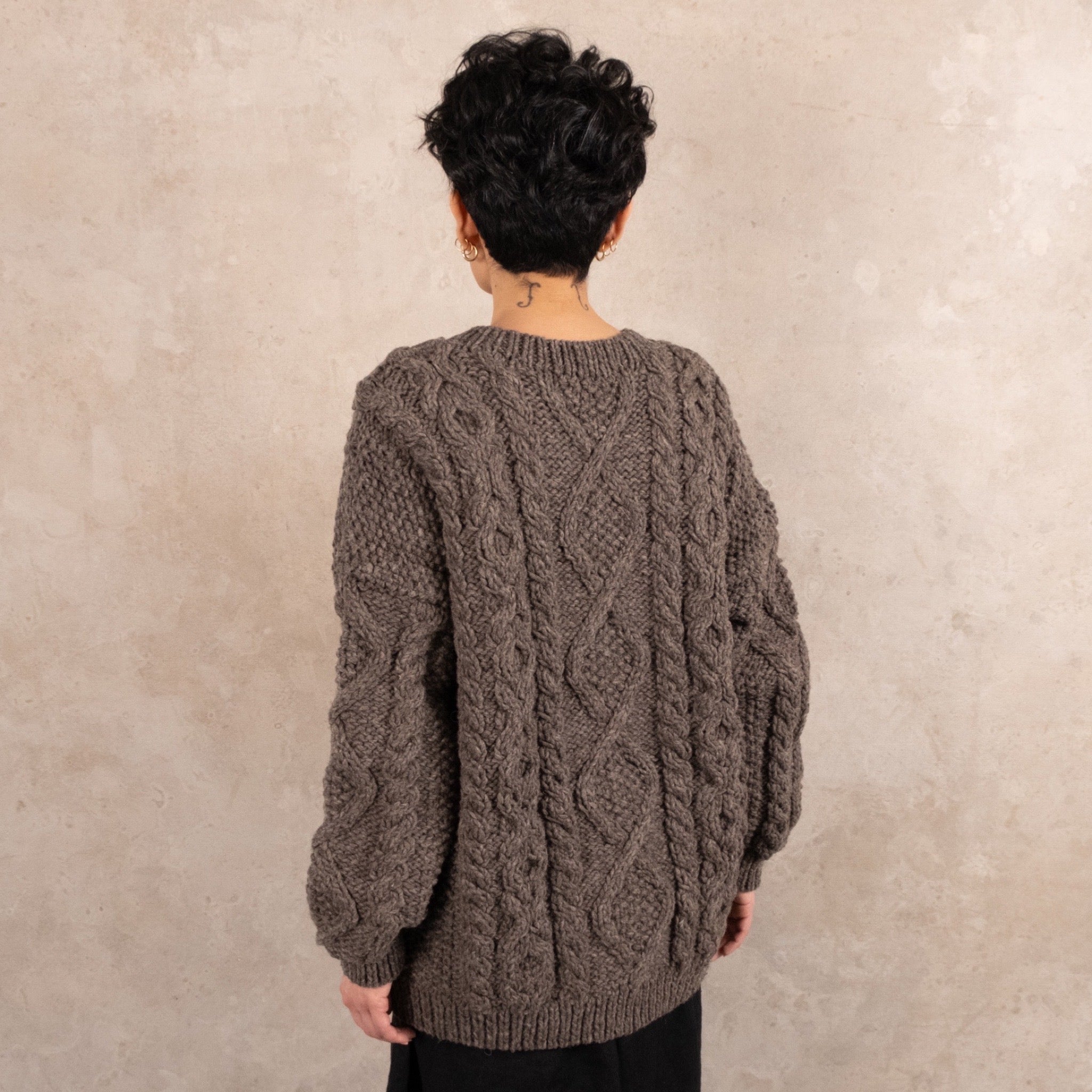 Ichi Antiquités Peruvian Hand Knitted Grey Cable Wool Sweater
