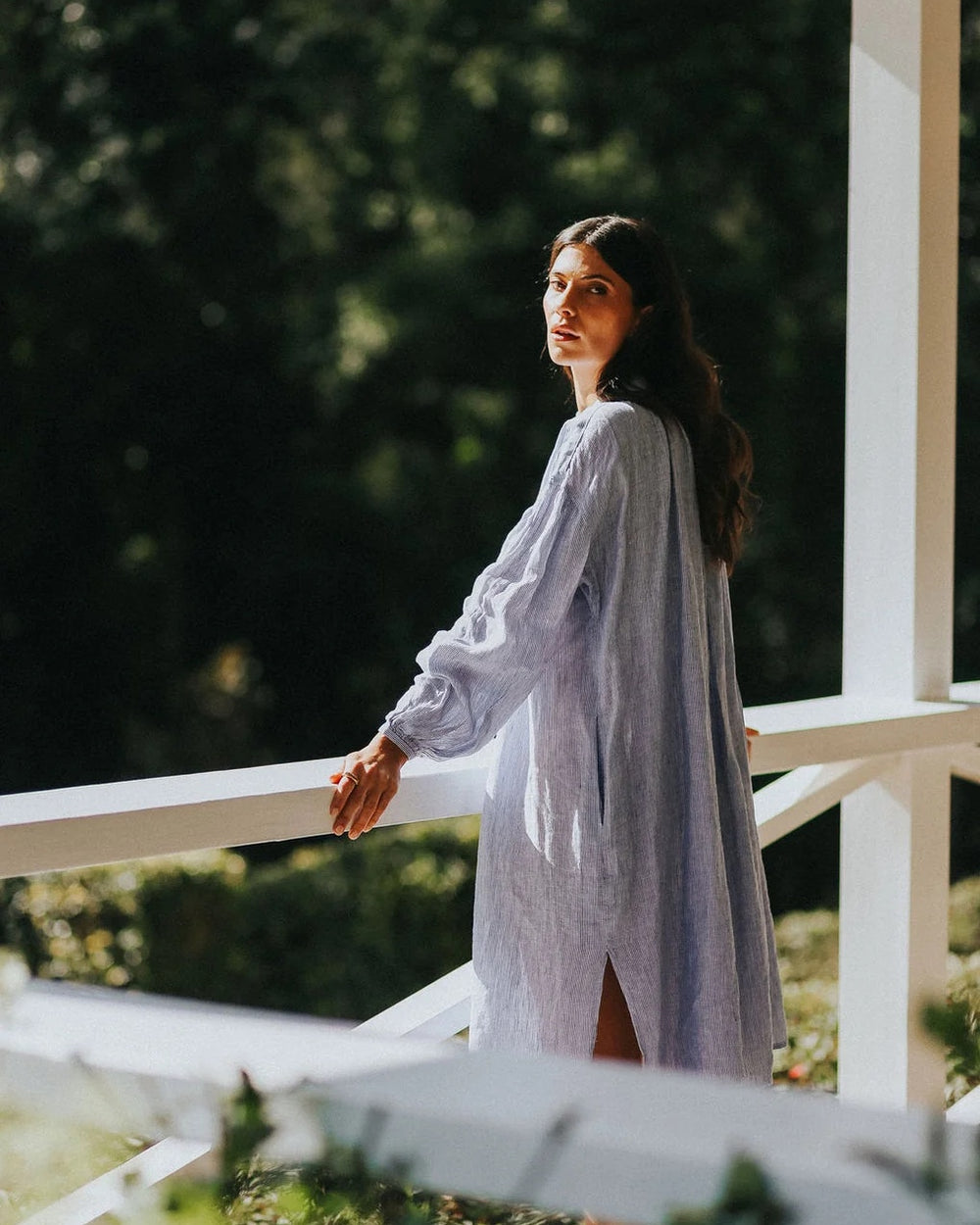 Montaigne Valentina Stripe Linen Shirt Dress