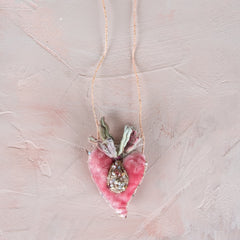Antomoon Silk Velvet Hand Embroidered Heart Necklace