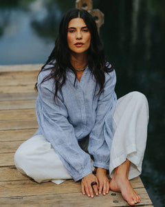 Montaigne Mila Fine Blue Stripe Linen Top