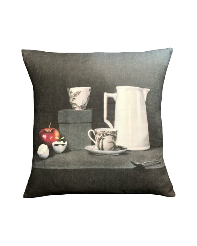 Anita Mertzlin Limited White Jug With Red Apple Linen Cushion