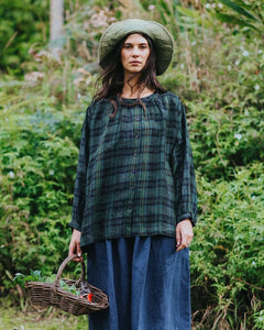 Montaigne Carmen Check Linen Long Sleeve Top