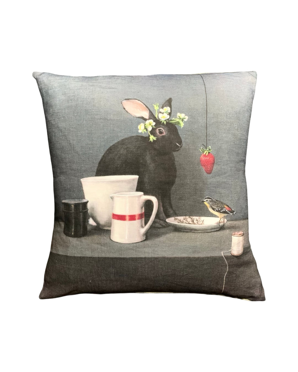 Anita Mertzlin Limited Edition Black Rabbit Linen Cushion