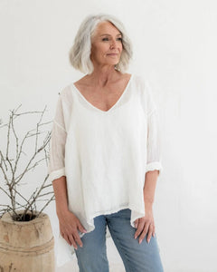 Meg By Design Collie Linen Gauze V-Neck Top