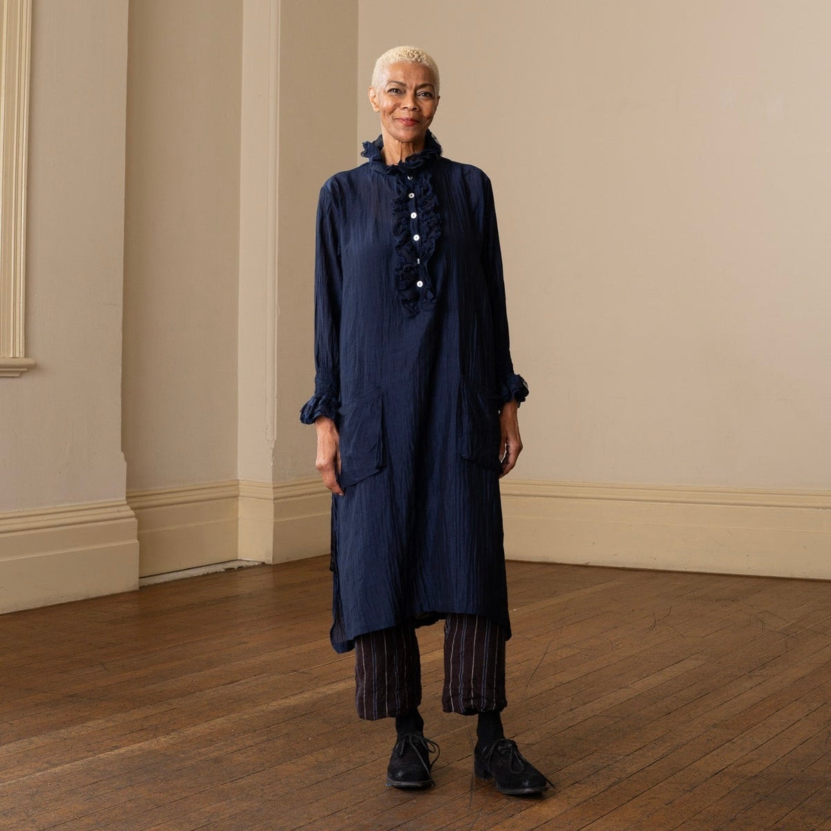 Meg By Design Odile Silk Cotton Frill Neck Tunic