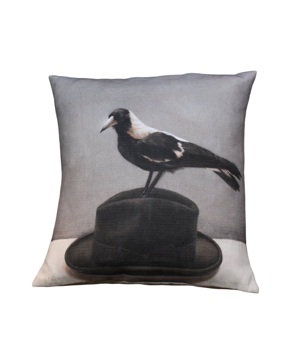 Anita Mertzlin Magpie On A Hat Linen Cushion
