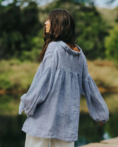 Montaigne Mila Fine Blue Stripe Linen Top