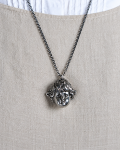 Manteau Noir French Dolls Head Sterling Silver Pendant and Chain