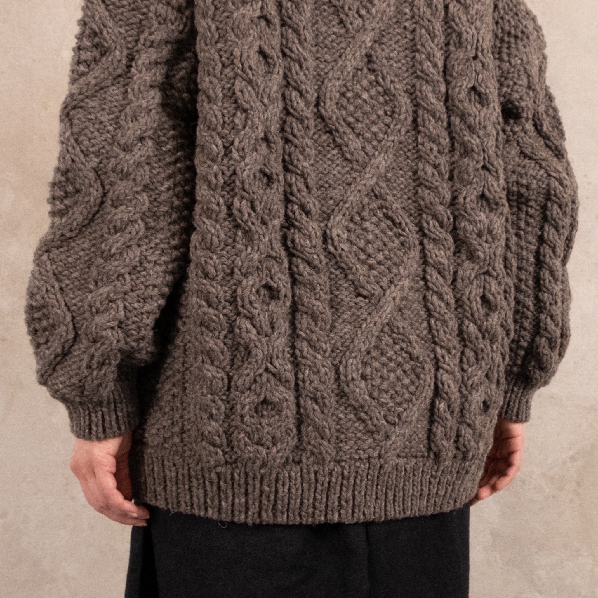 Ichi Antiquités Peruvian Hand Knitted Grey Cable Wool Sweater
