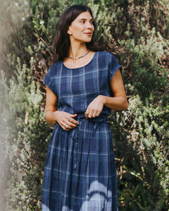 Montaigne Amélie Blue Check Linen Skirt