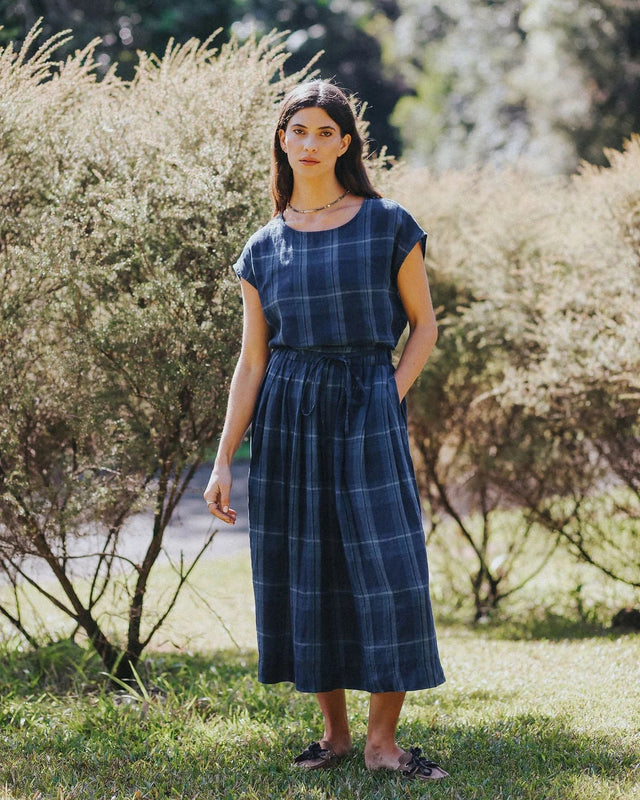 Montaigne Amélie Blue Check Linen Skirt