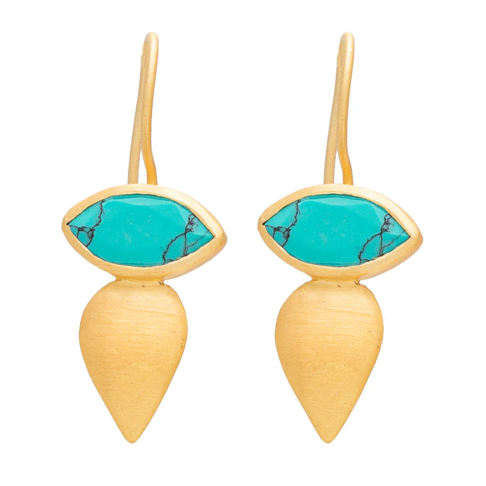 Rubyteva Gold Plated Mali Earrings with Turquoise