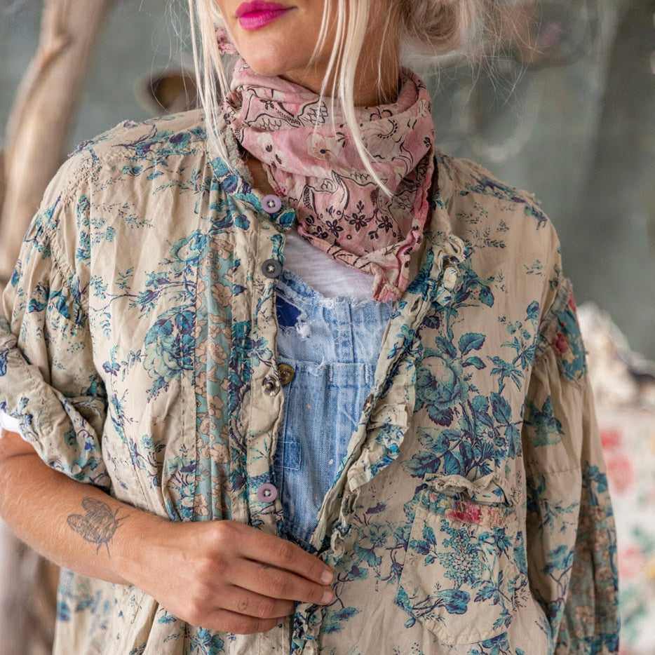 Magnolia Pearl Idgy Floral Print Cotton Ruffle Shirt