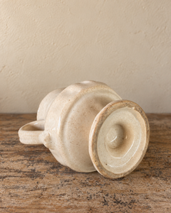 Antique Italian Small Cream Majolica Jug With Face Spout Detail