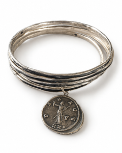 Concordia Oxidised Sterling Silver Coin Bangle Set