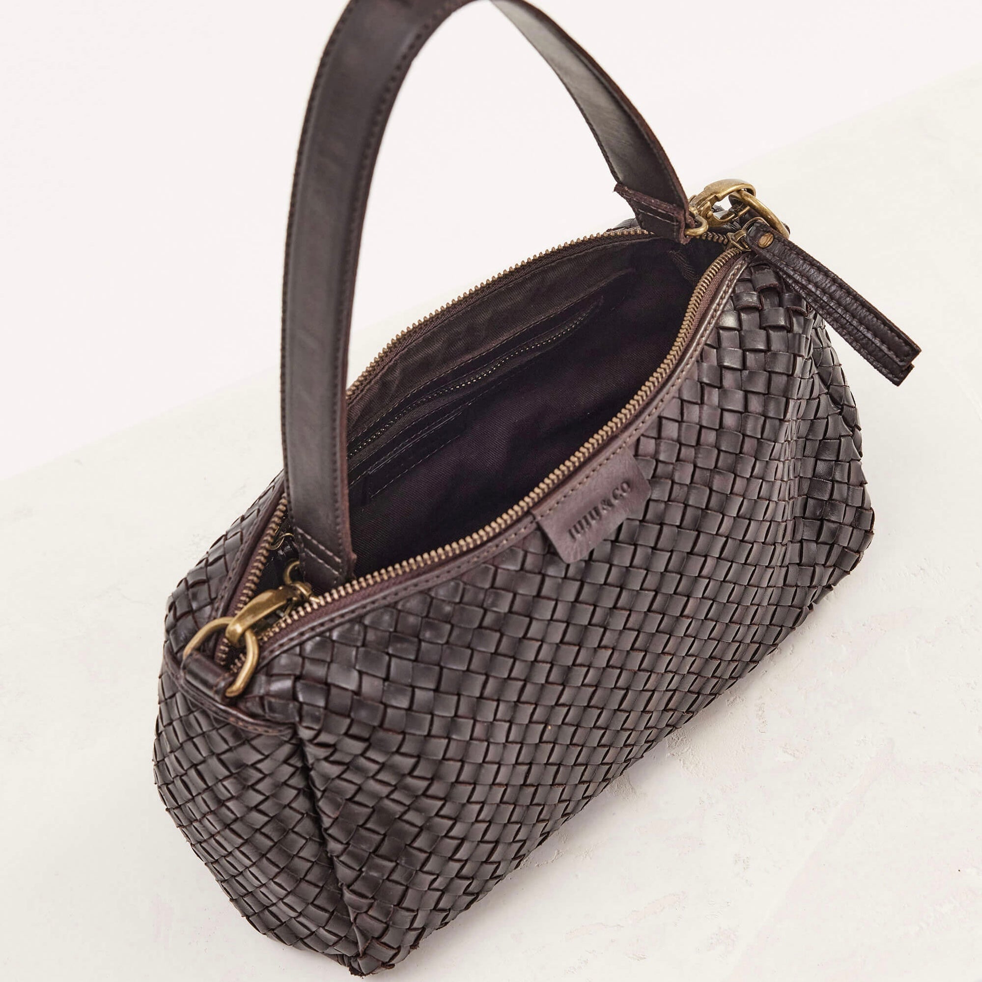 Juju & Co Basque Midi Chocolate Woven Leather Bag