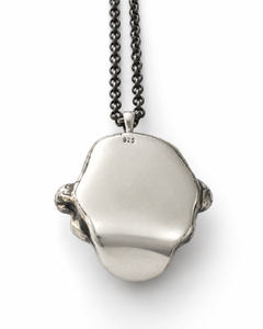 French Dolls Head Sterling Silver Pendant and Oxidised Chain