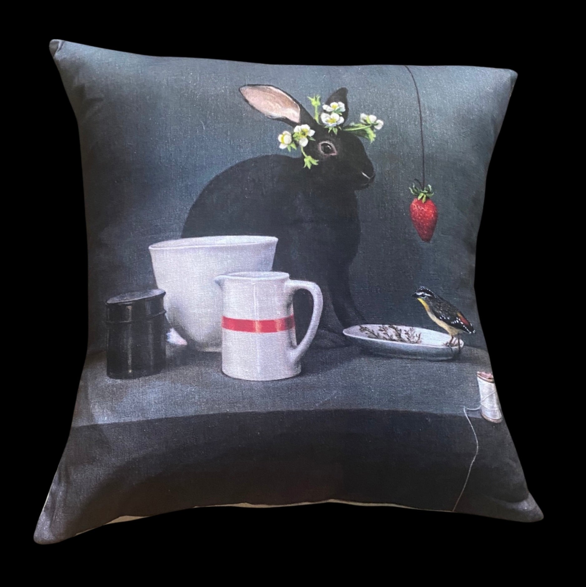 Anita Mertzlin Limited Edition Black Rabbit Linen Cushion