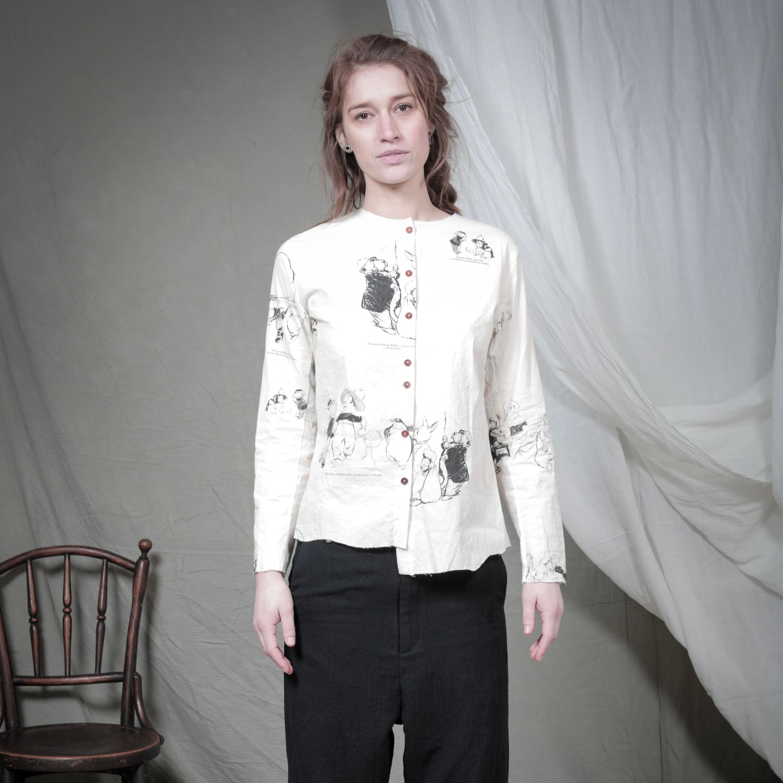Aleksandr Manamis Collarless Cotton Print Shirt