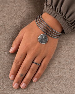 Concordia Oxidised Sterling Silver Coin Bangle Set
