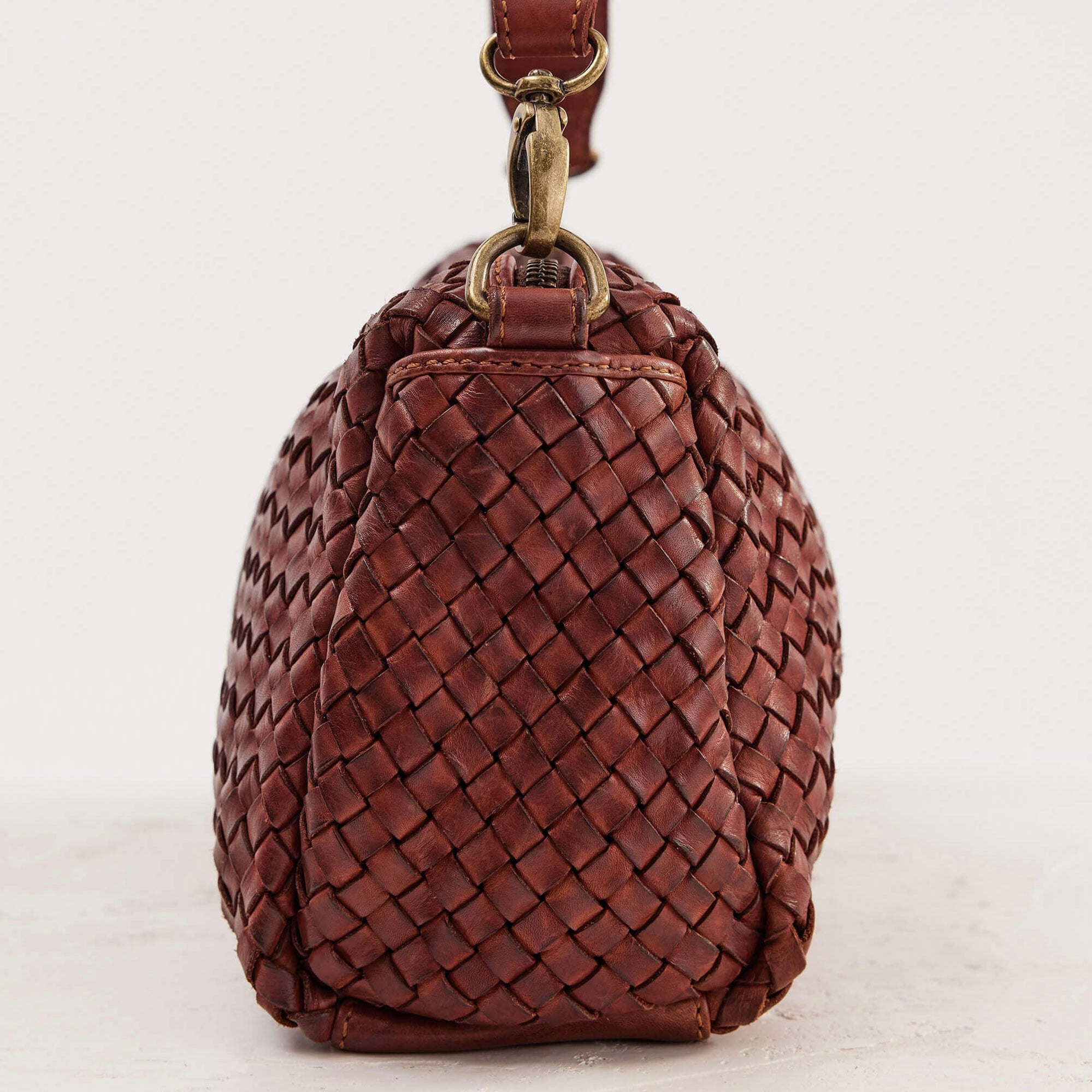 Juju & Co Basque Midi Amber Woven Leather Bag