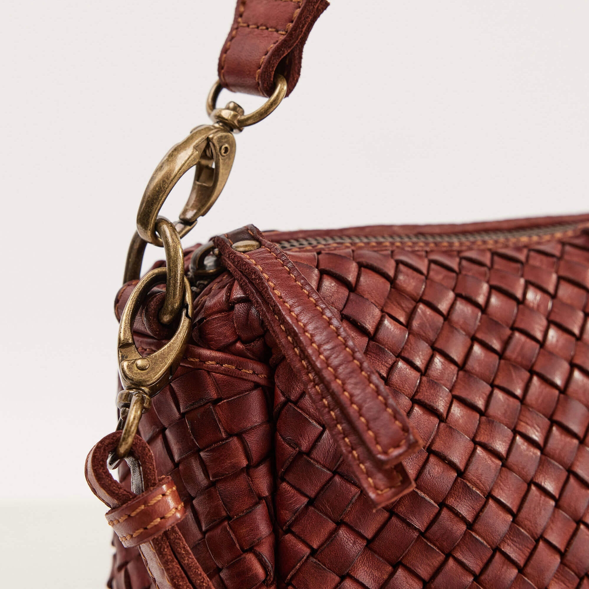 Juju & Co Basque Midi Amber Woven Leather Bag