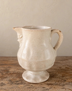 Antique Italian Small Cream Majolica Jug With Face Spout Detail