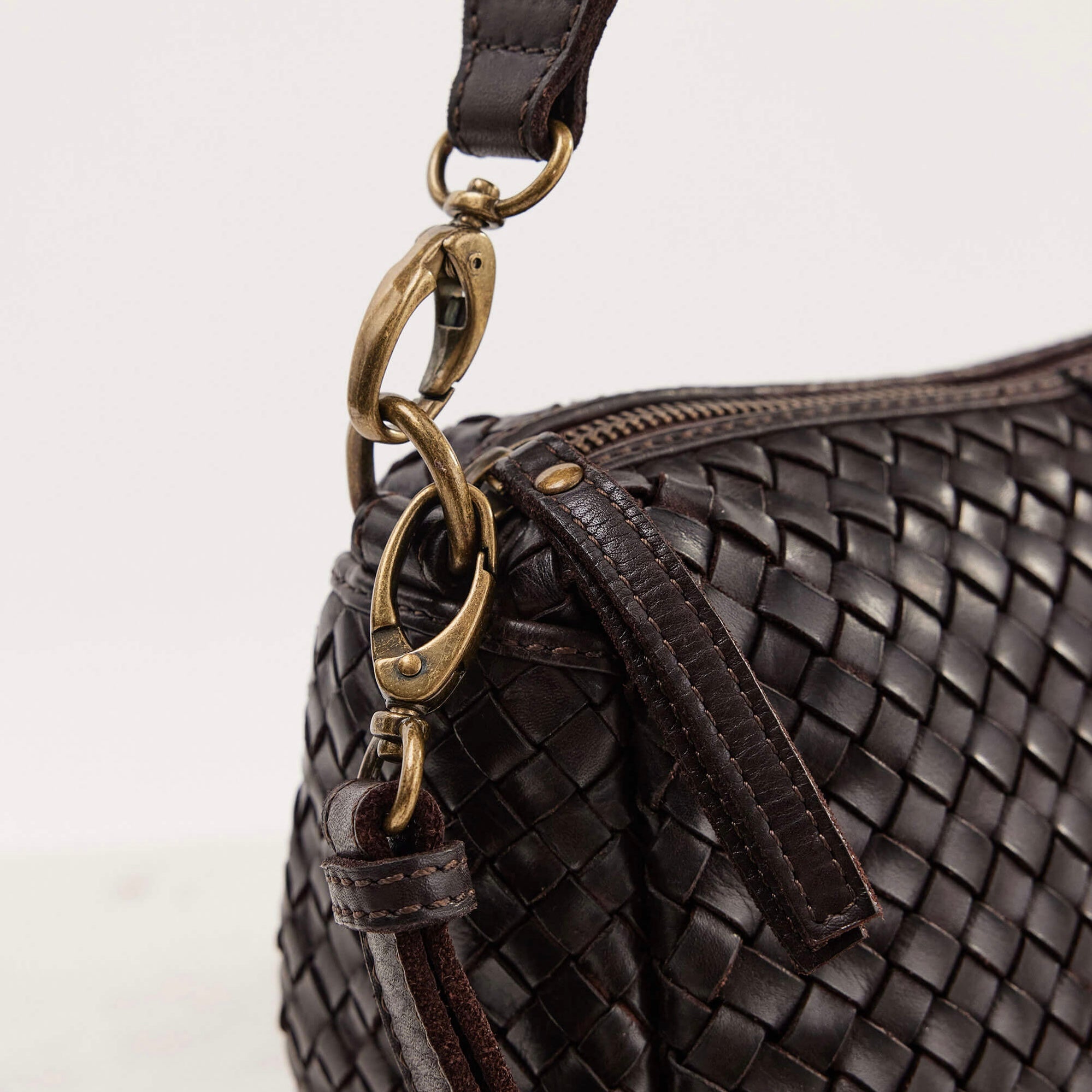 Juju & Co Basque Midi Chocolate Woven Leather Bag