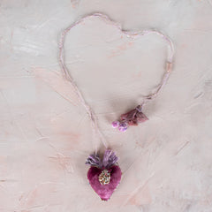 Antomoon Silk Velvet Hand Embroidered Heart Necklace