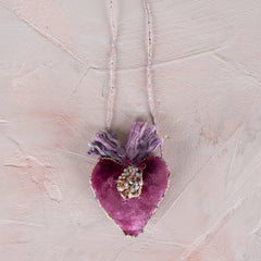 Antomoon Silk Velvet Hand Embroidered Heart Necklace