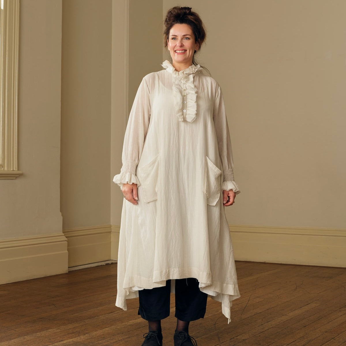 Meg By Design Odile Silk Cotton Frill Neck Tunic